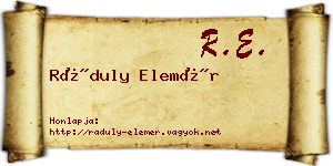 Ráduly Elemér névjegykártya